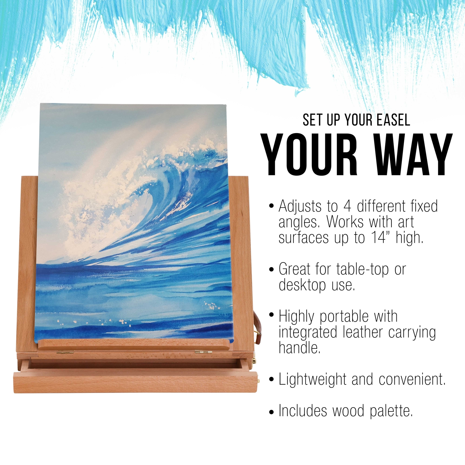 Solana Artist Adjustable Wood Desk Table Easel, Storage Drawer, Art Paint Canvas