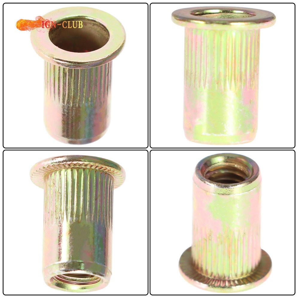 100 × M6 Metric Carbon Steel Rivet Nut Flat Head Threaded Insert Nutsert Flat