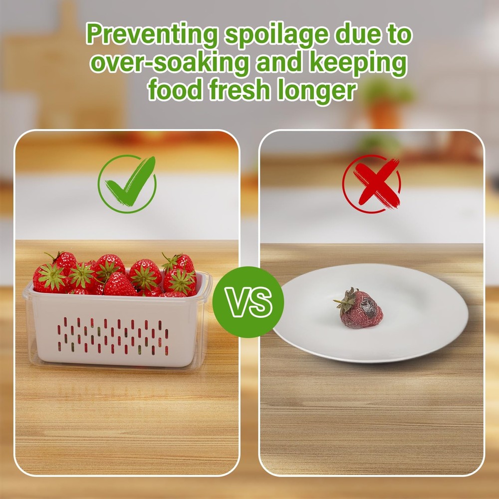 4 PCS Fruit Storage Containers for Fridge, Produce Containers for Fridge with...