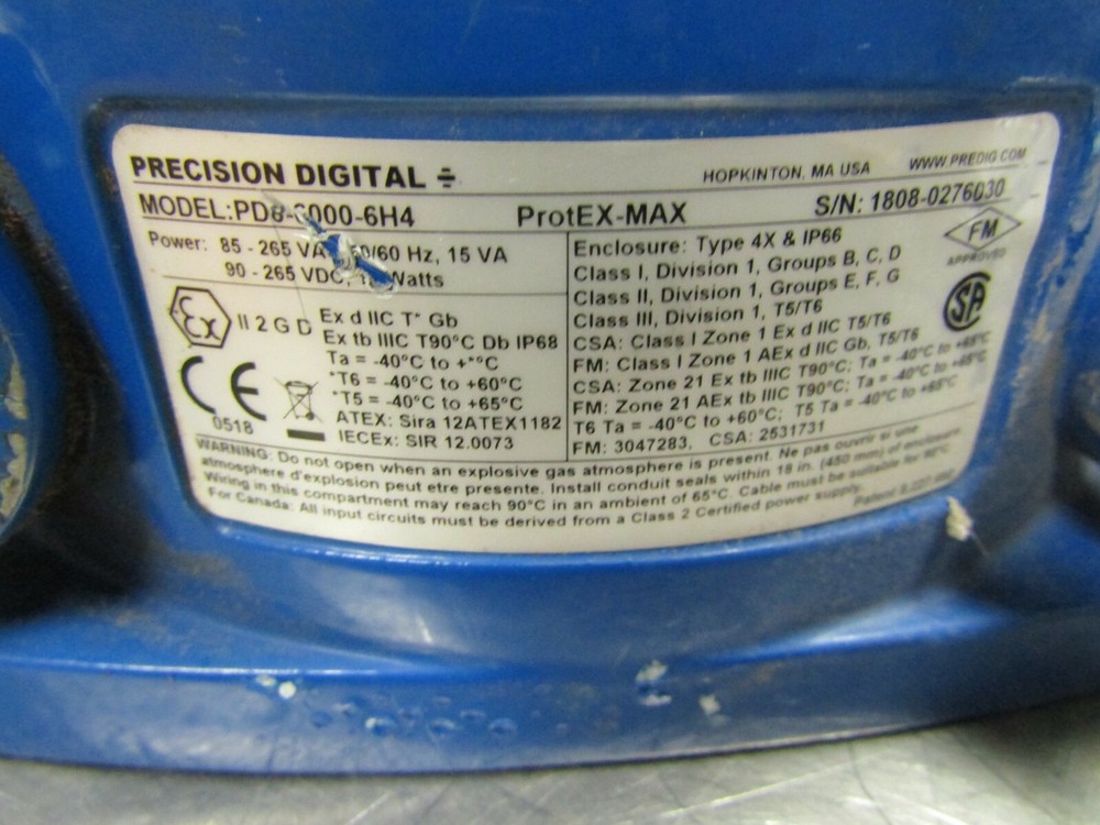😎 PRECISION DIGITAL PD8-6000-6H4 EXPLOSION PROOF PROCESS METER 85/265 VAC
