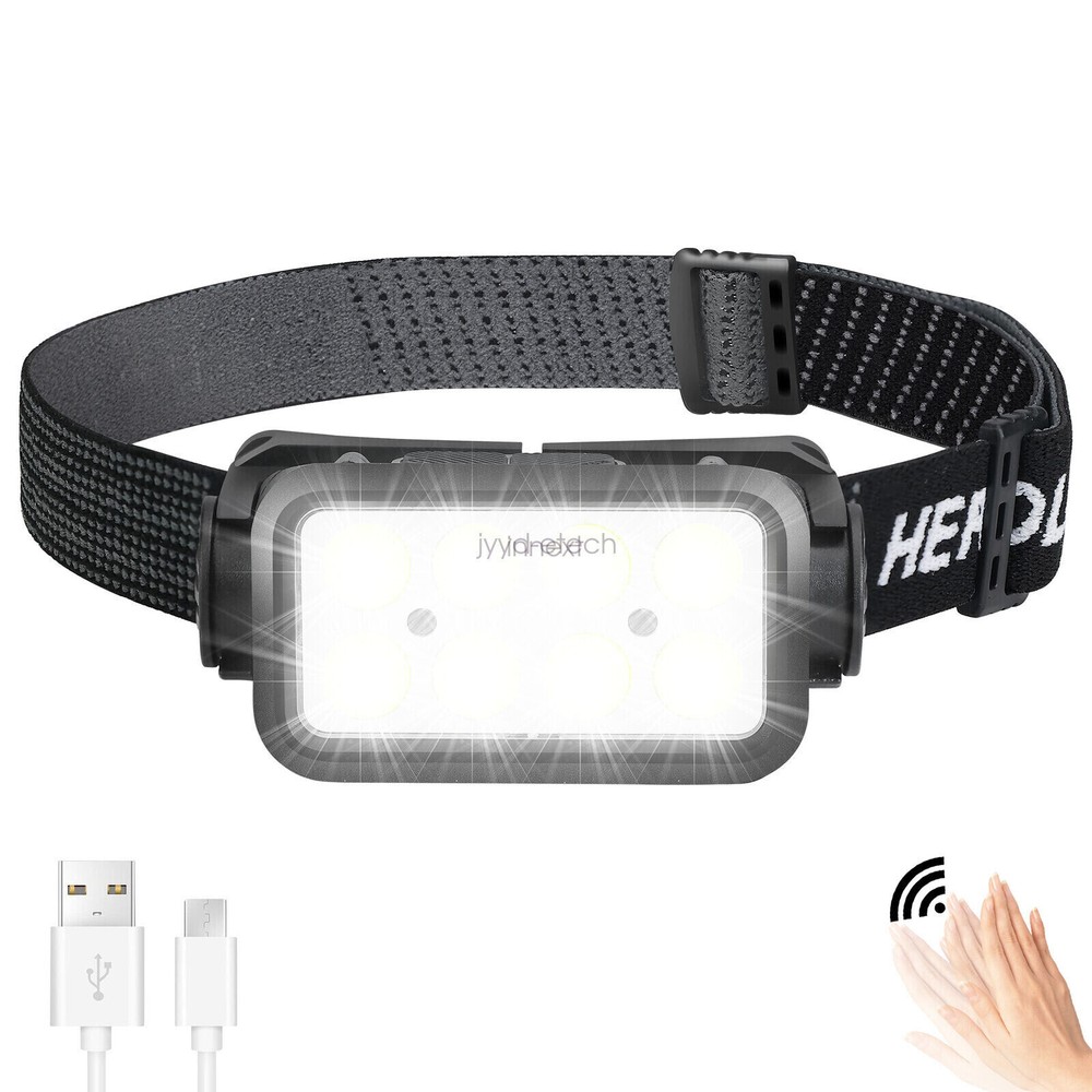 COB LED Headlamp Motion Sensor Head Torch USB Rechargeable Headlight Waterproof