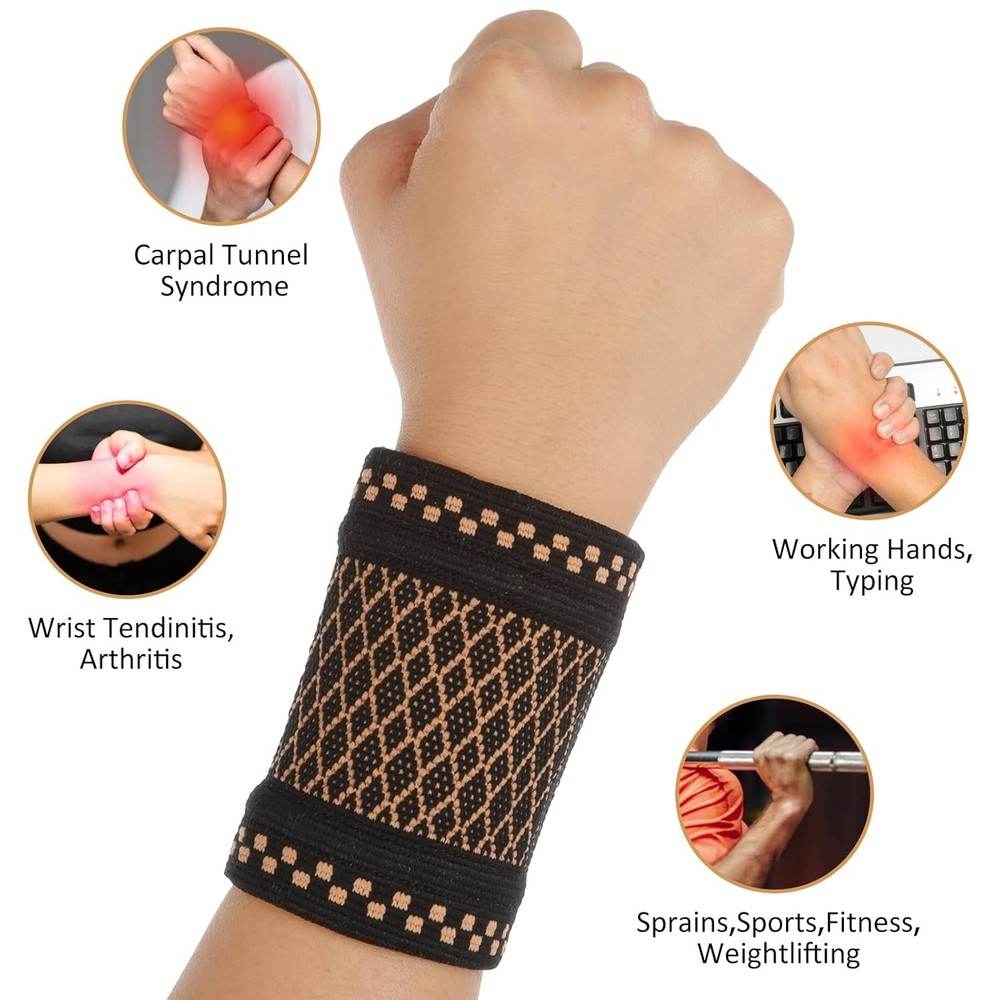 Copper Wrist Compression Sleeve, Brace Support Wrap M