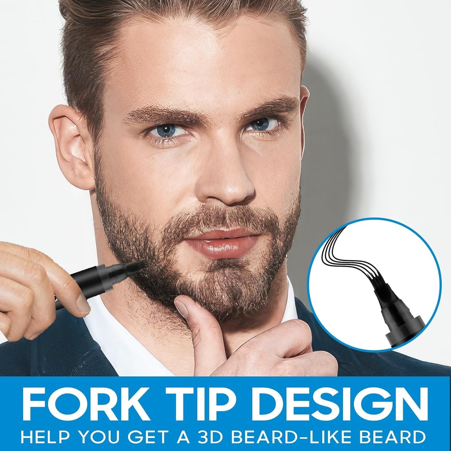 Men Beard Filling Pen Hair Grower Waterproof Filler Moustache Eyebrow Brush Tool