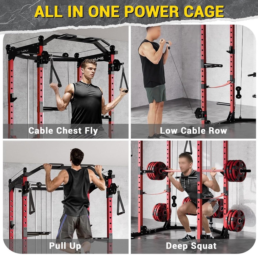 Power Cage Multi-Functional Squat Rack with Cable Crossover System for Home Gym