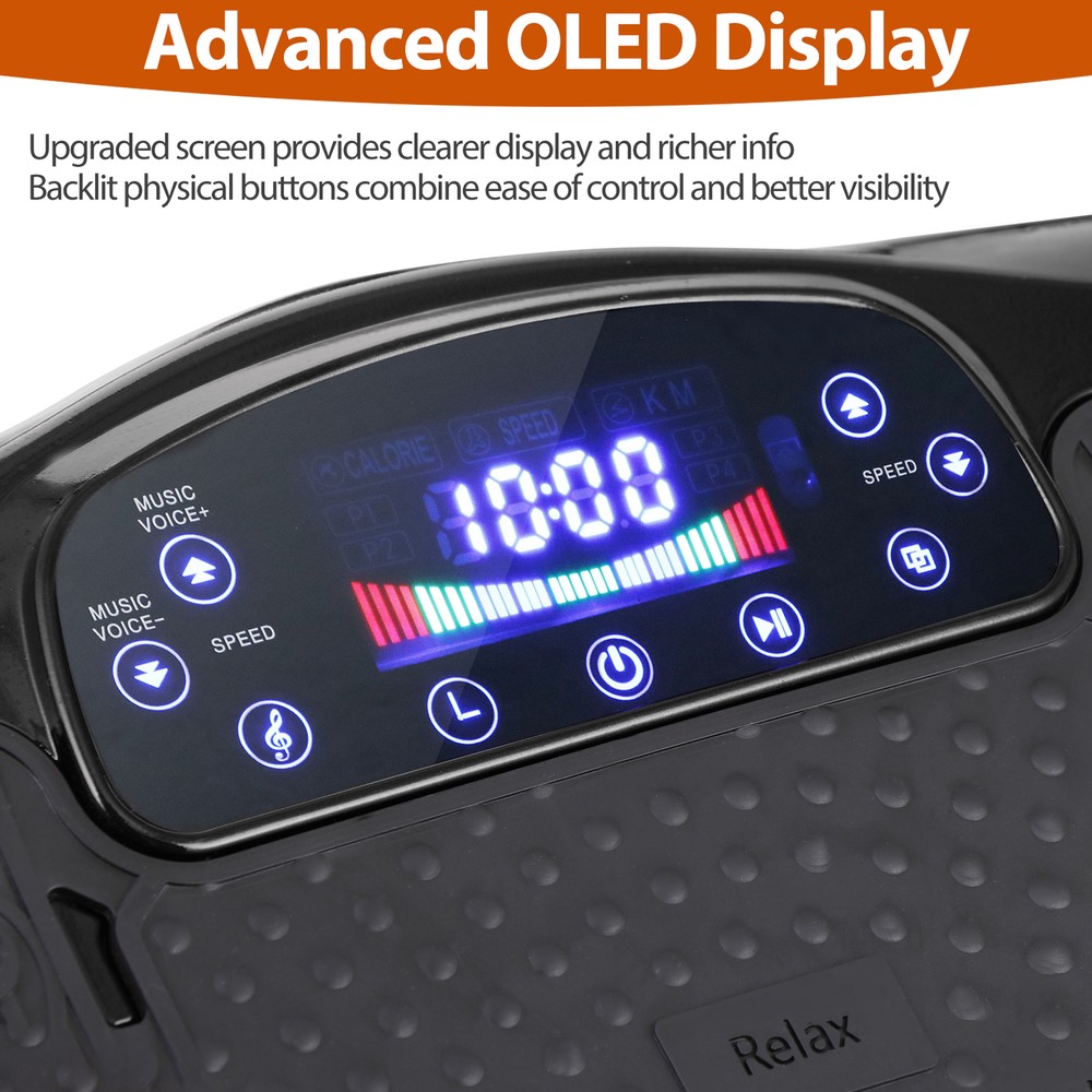 Full Body Workout Vibration Platform Machine wi/ Loop Bands Remote Control Black