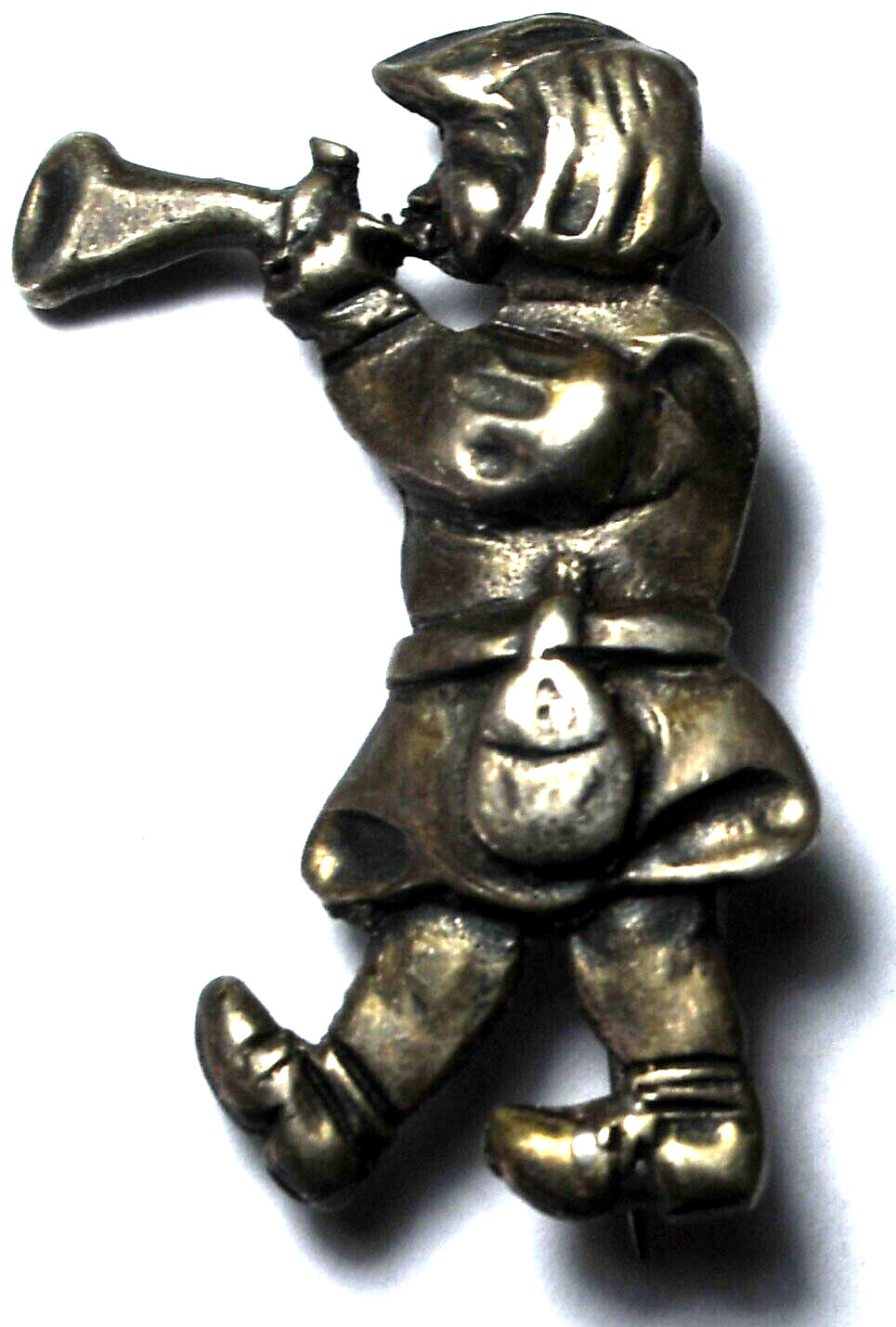 Sterling Silver Horn Trumpet Boy Brooch Pin 40mm x 24mm
