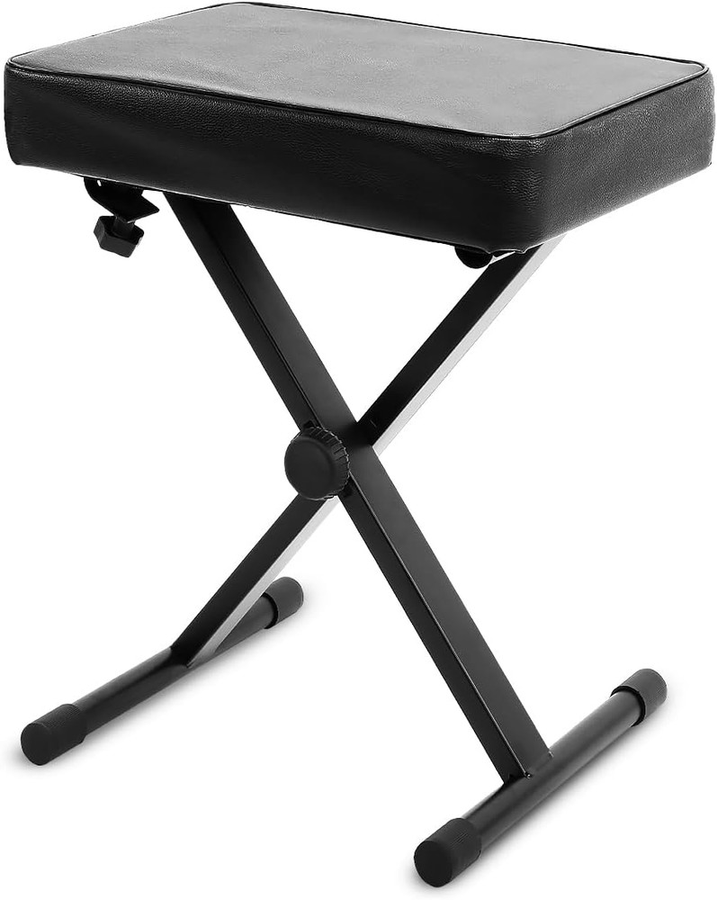 Adjustable Padded Keyboard Bench – Folding X-Style Keyboard Bench W/ 3-Position