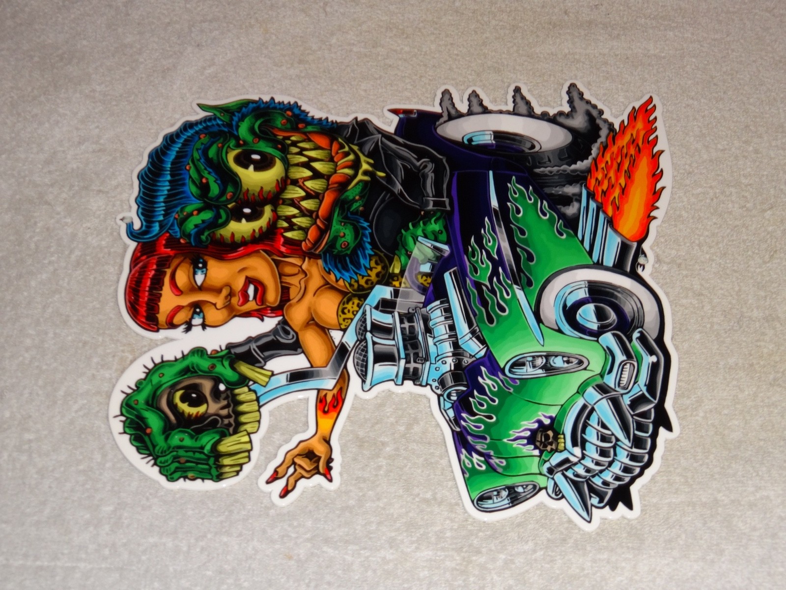 VINTAGE RATFINK DRIVES CAR W/ WOMAN MONSTER 12" METAL GASOLINE OIL RAT FINK SIGN