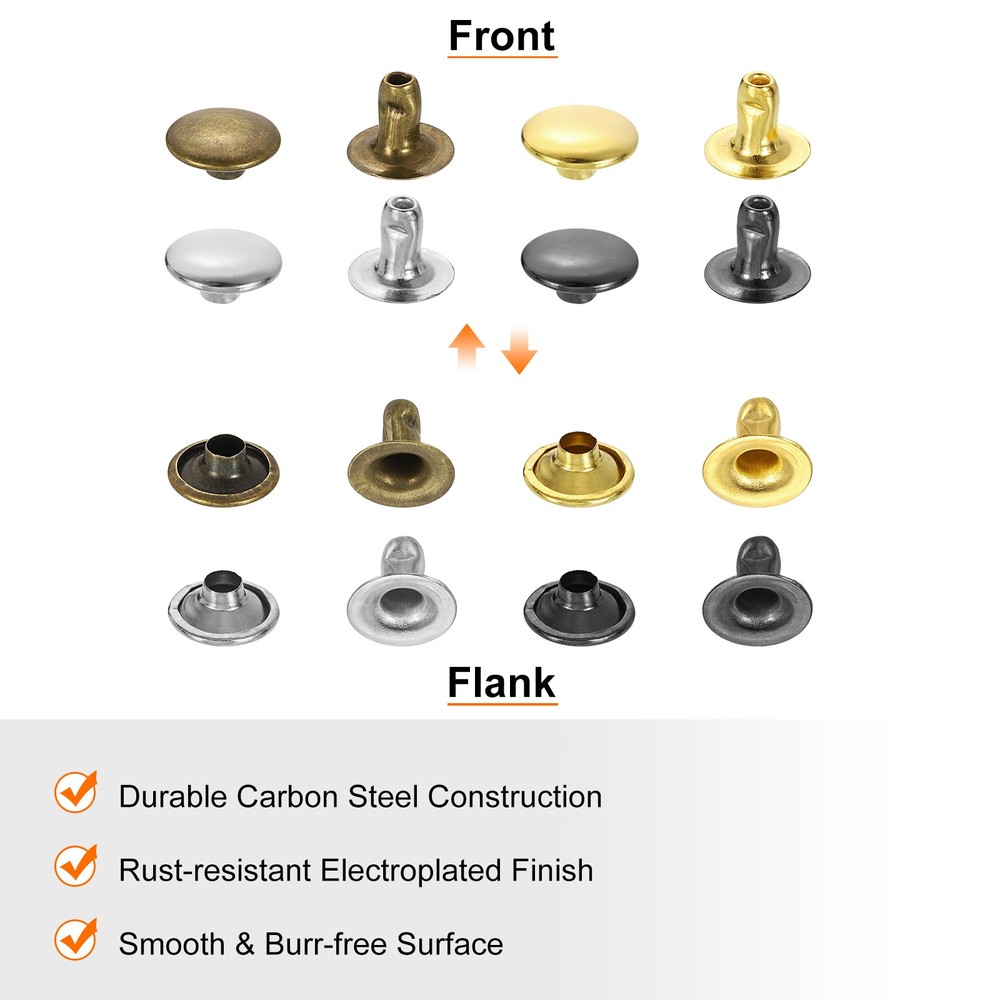 100Sets Single Cap Rivet 10mm Carbon Steel Round Head Snap Studs, Bronze