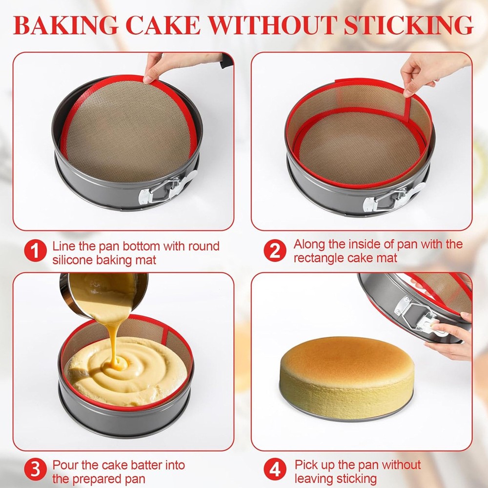 2Pcs Round and Rectangle Silicone Baking Mat Set Prevent Cake from Sticking