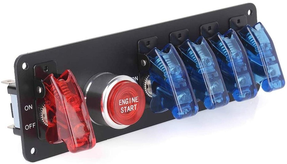 DC12V Flip-Up Ignition Switch Panel 5 in 1 Car Engine Start Push Button LED T...