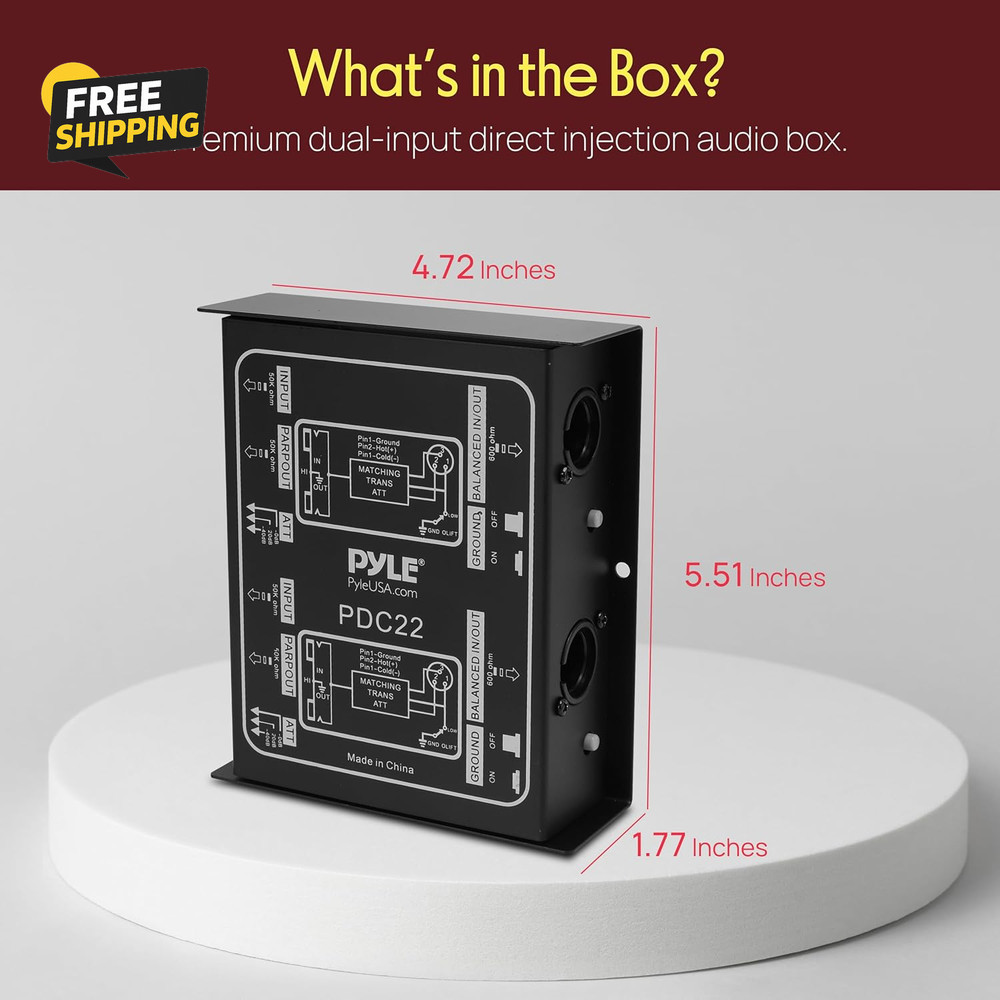 -PRO Premium Direct Injection Audio Box - Passive DI Unit Hum W/ Input