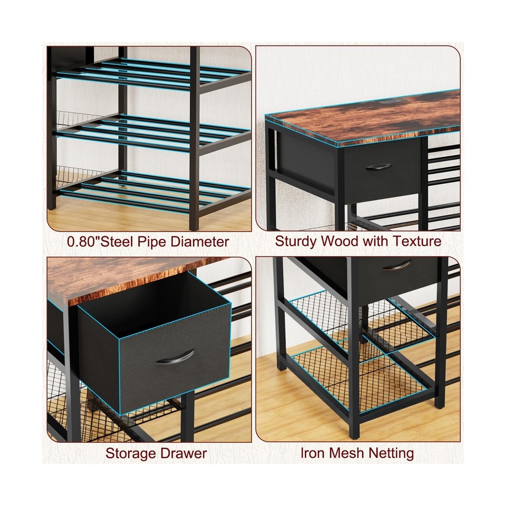 3D Printer Stand w/ Filament Storage Rack,3D Printer Table w/ Power Outlet,3Tier