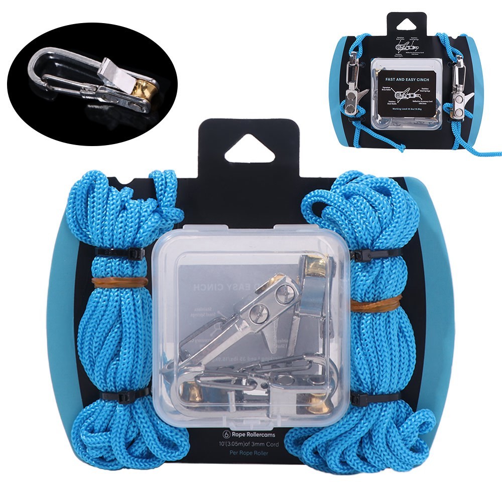 6 Hooks Rope with Roller Tensioner Lock Buckle Tie Down Rope Cargo Tightening