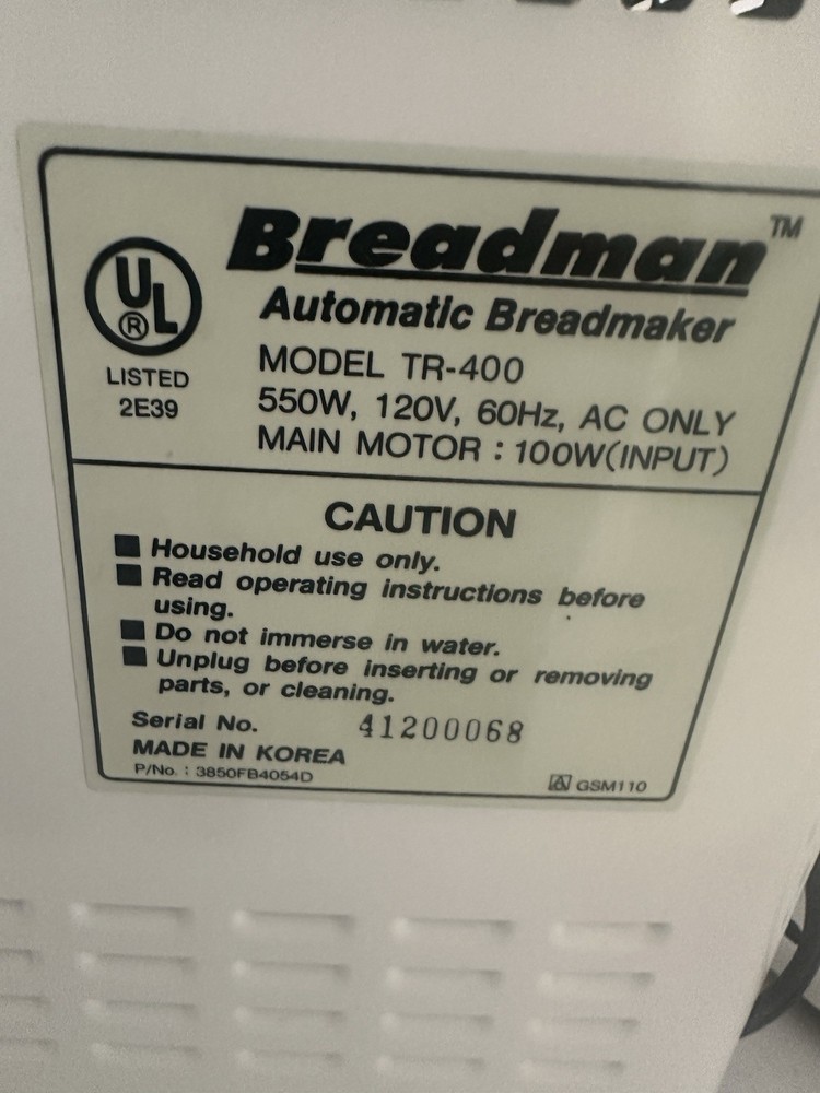Breadman Automatic Bread Maker TR-400 Tested Works