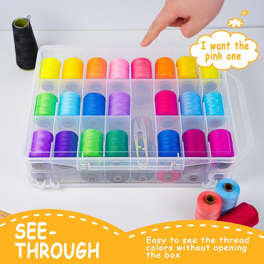 Thread Storage,Double Sided,46 Grids Sewing Organizer,Portable, Transparent, ...