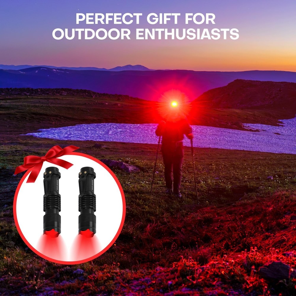 2 Pack Red Flashlight LED Single Mode Light 1 Torch 2 Pack, Black