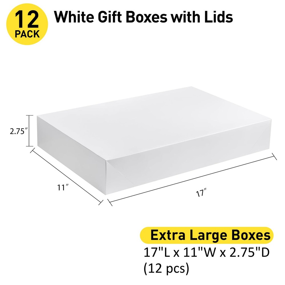 12 Pack 17" White Extra Large Gift Boxes With Lids for Clothes & Presents