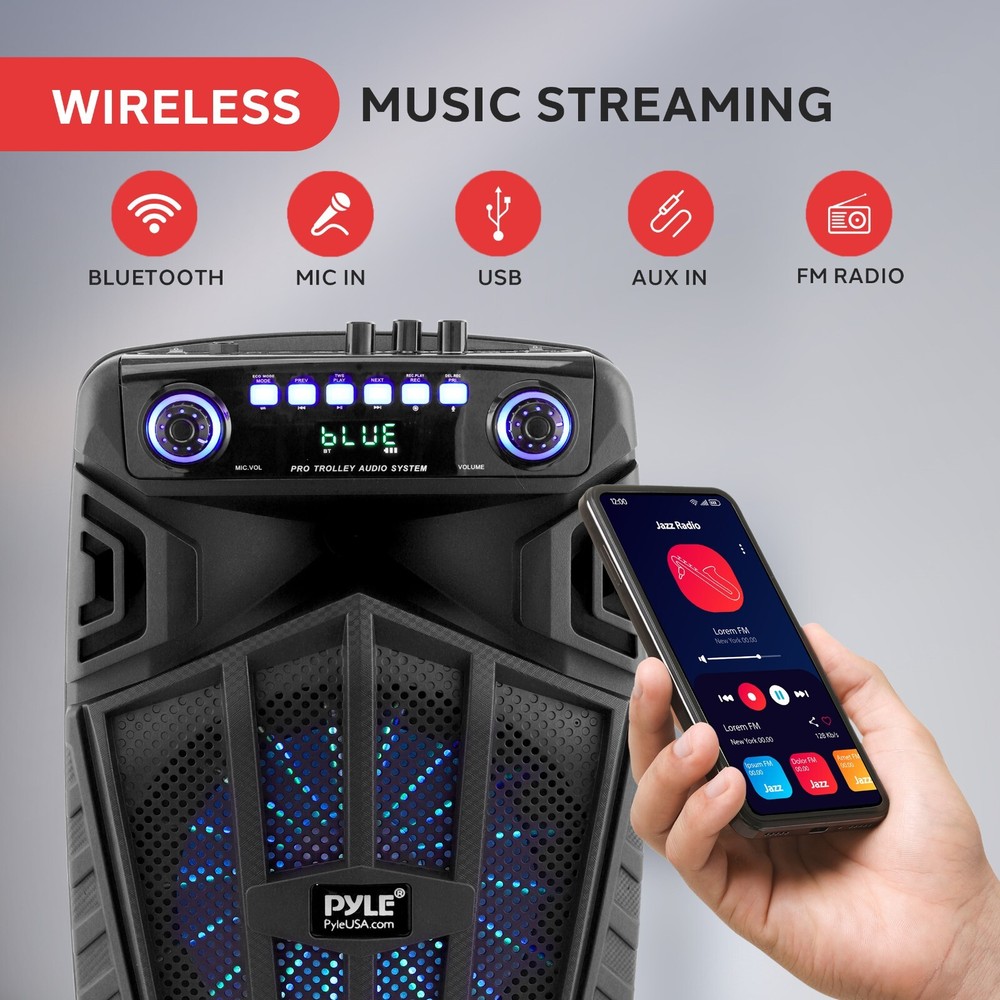 Pyle 12’’ Bluetooth Portable PA Speaker- Built-in Rechargeable Battery