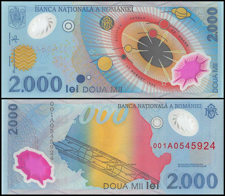 Romania 2000 Lei, 1999, P-111b, UNC, Polymer