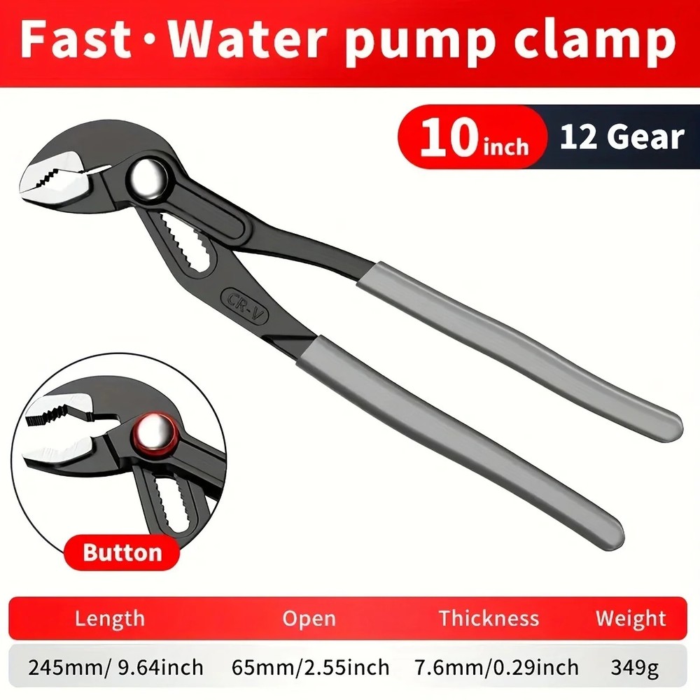 Adjustable Water Pump Pliers Quick Release Plumbing Pipe Wrench Tool