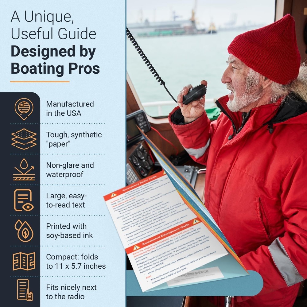Essential VHF Radio Reference - 70 Channels Waterproof Nautical Cheat Sheet