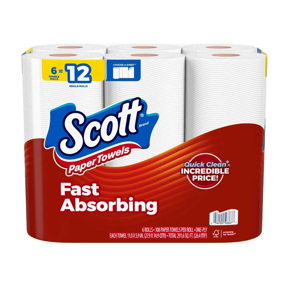 Scott Paper Towels, Choose-A-Sheet,(108 Sheets per Roll)
