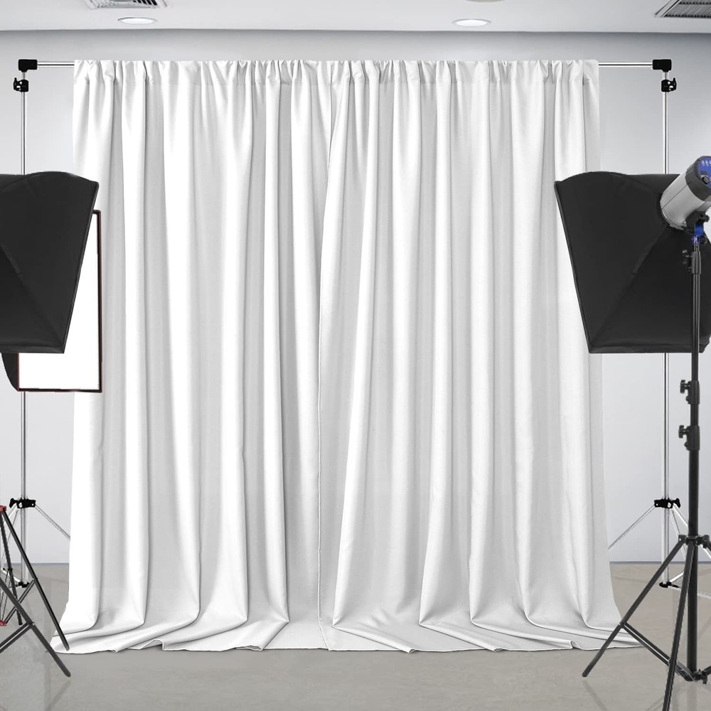 2 PCS 5x8ft White Backdrop Curtains Wrinkle Free Polyester Fabric Drapes