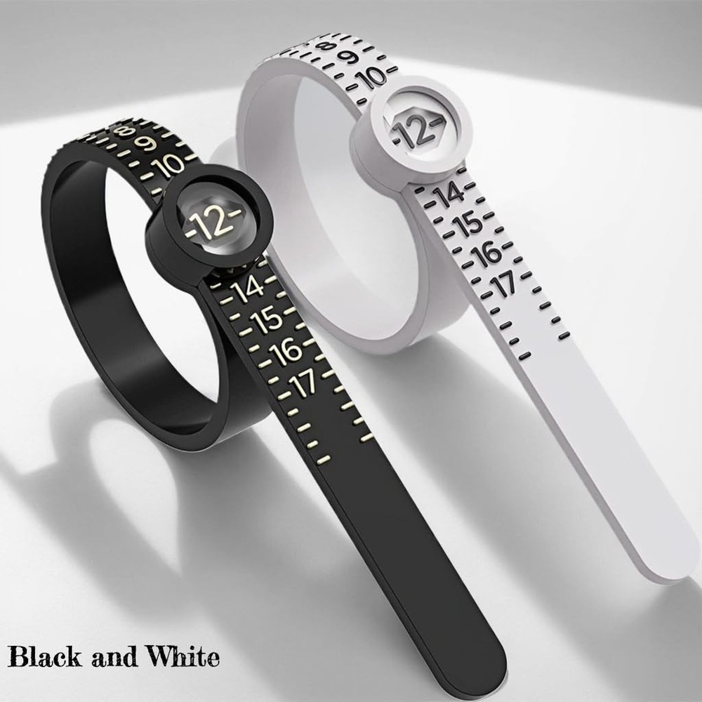 2 Pcs Ring Sizer Measuring Tool, Reusable Finger Size Ruler with black, white