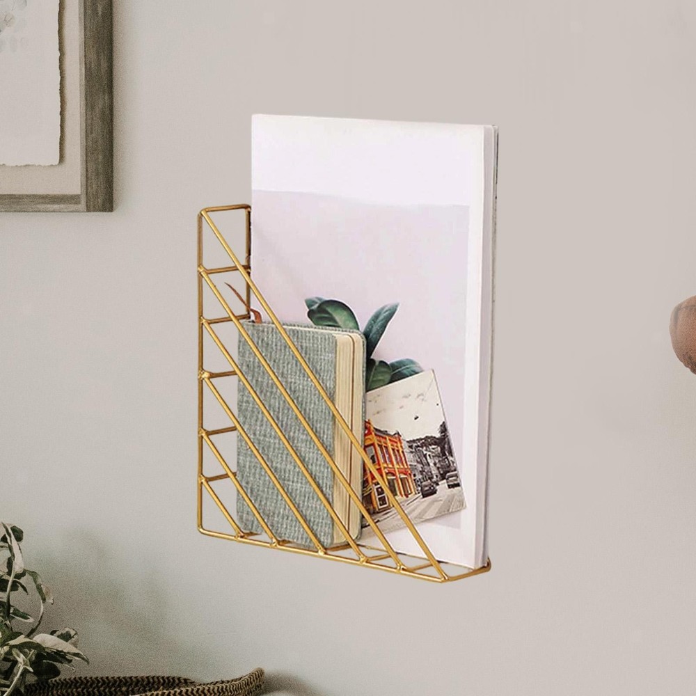 Triangle Wall Bookshelf Decorative Rack Display Multipurpose Storage File Holder