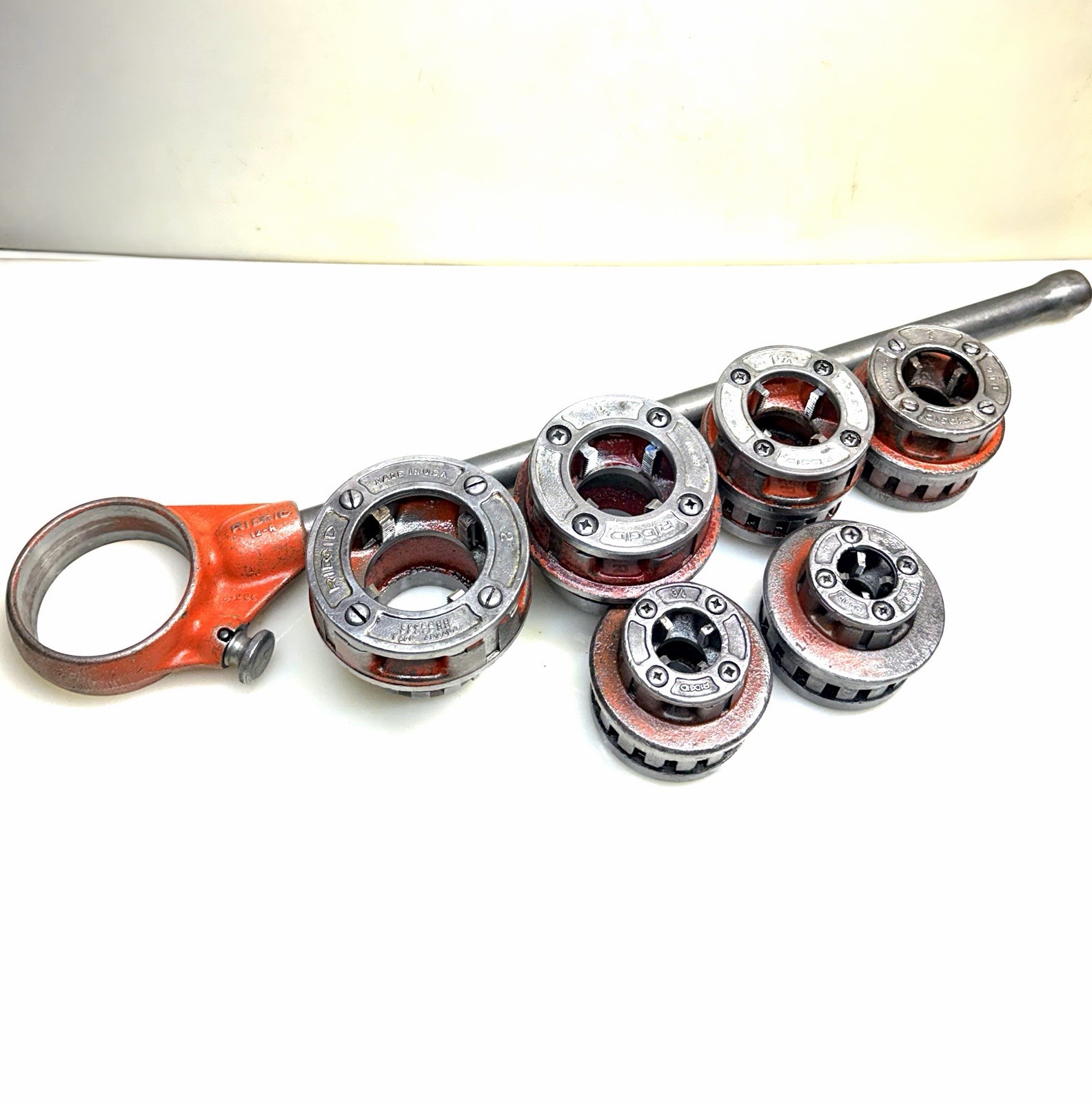 RIDGID 12-R Pipe Threader 6-Pc. Die Set 1/2” - 2" with Ratchet + Handle Nice BG1