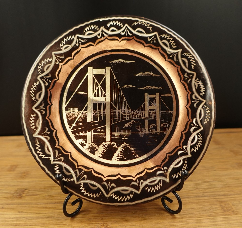 2 Decorative Etched Copper Wall Plates 7 3/8''