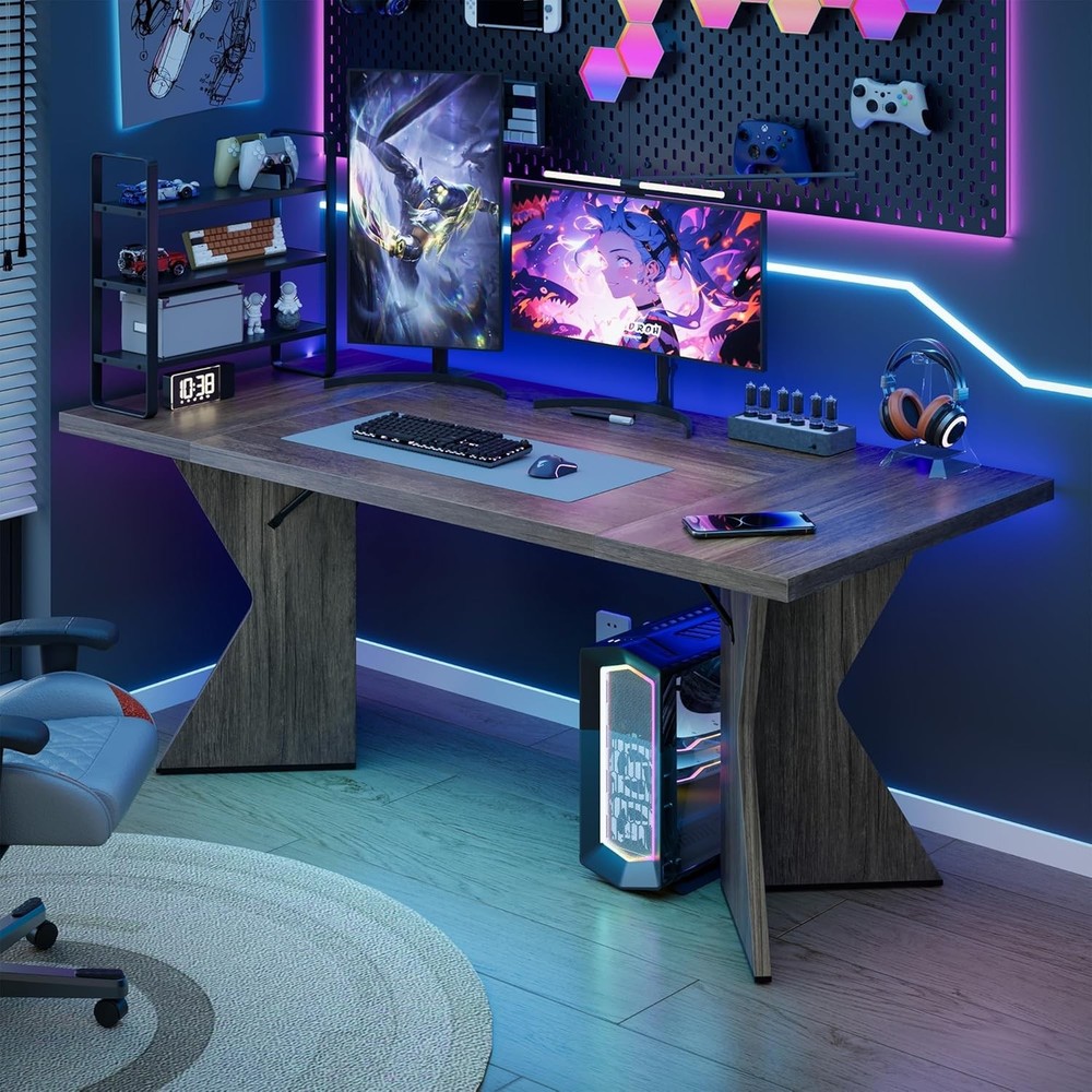 Rectangular Dining Table-Iron Foot 1 grey Panel Thick Triamine Double-Sided