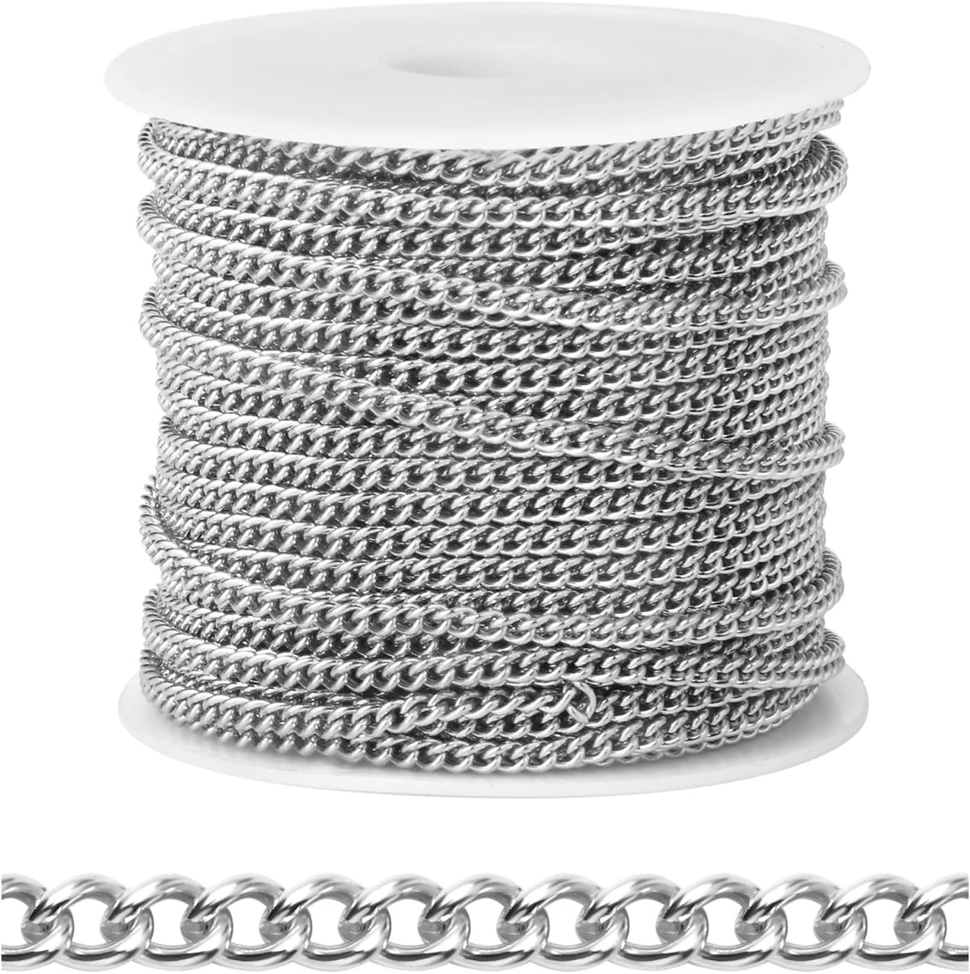 [66 FT] Stainless Steel Curb Chains Bulk for Jewelry Making, 2Mm 304 Stainless S