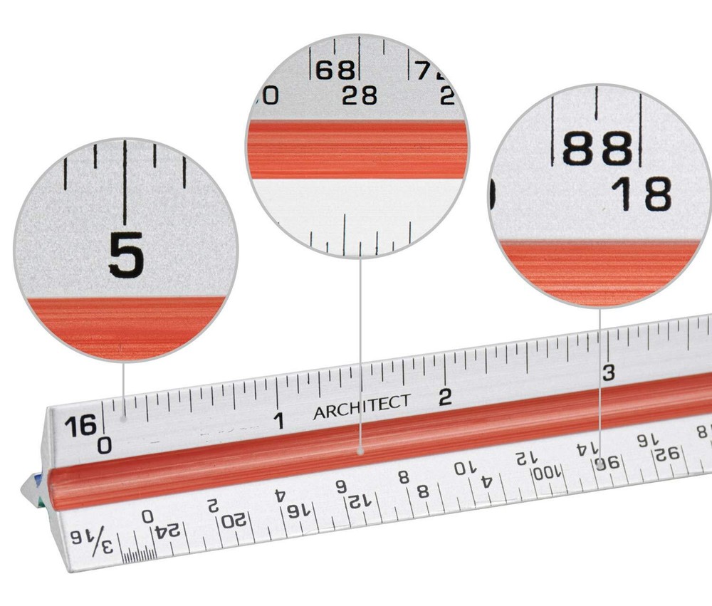 Nicunom 3 Pack Architectural Scale Ruler, 12" Triangular Red, Blue, Green