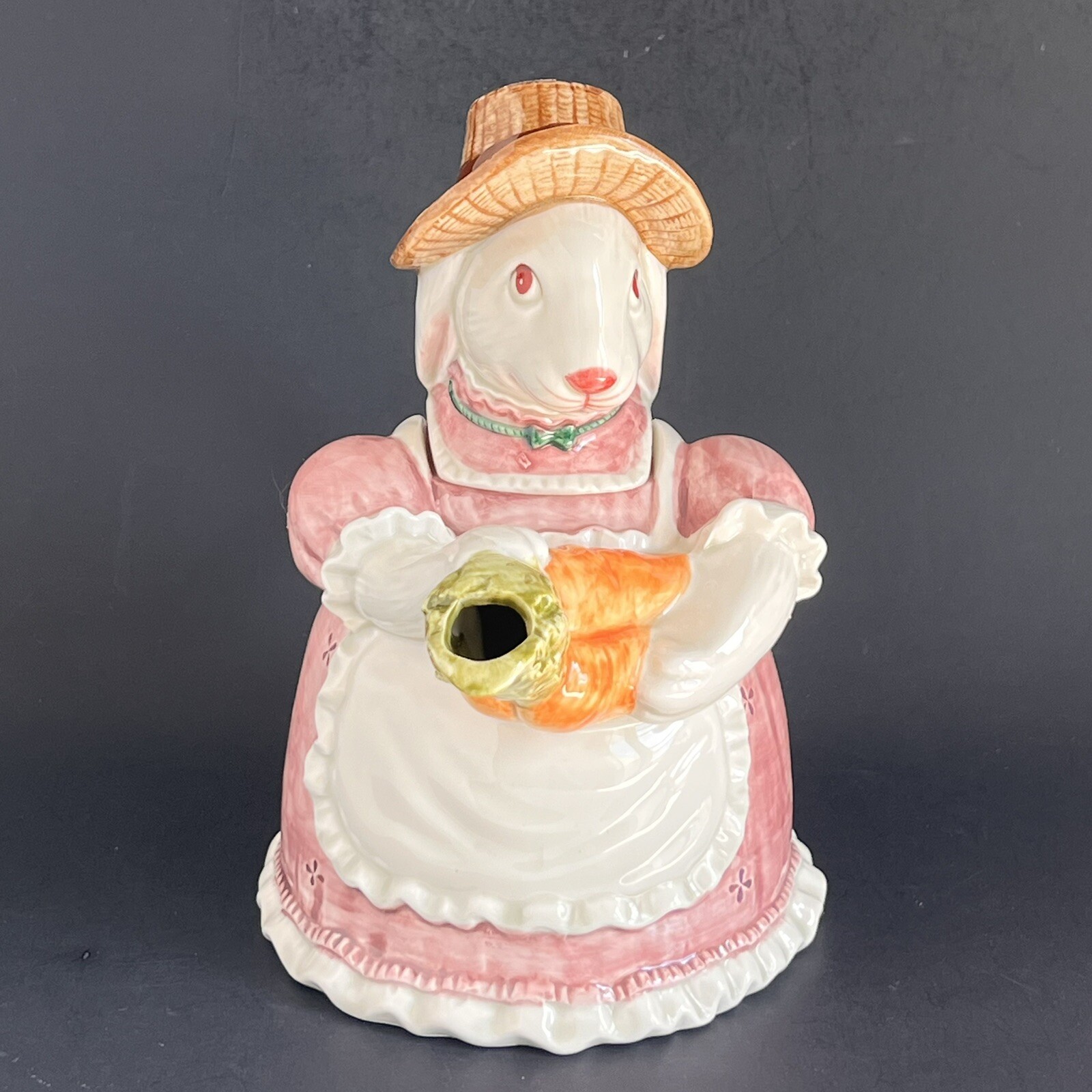 Otagiri Handpainted Ceramic Gardening Bunny Teapot 10” Cottagecore