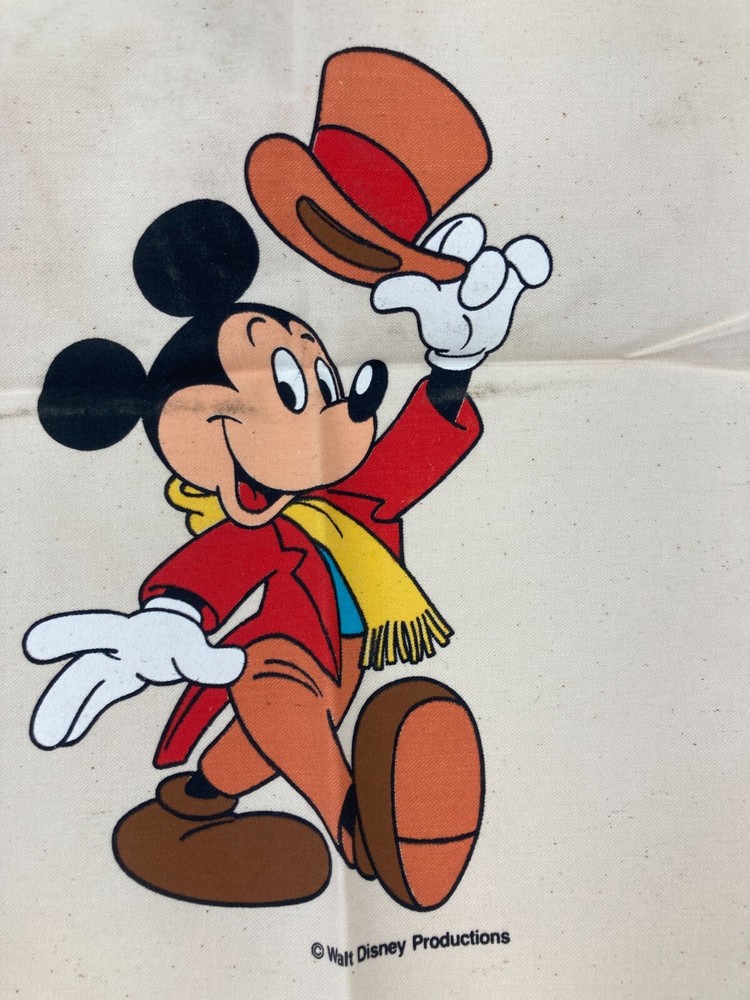 Vintage Dust Cover Storage Bag Beige Mickey Mouse Drawstring Top Protector