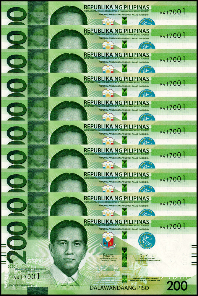 Philippines 200 Piso, 2020, P-226, UNC X 10 PCS