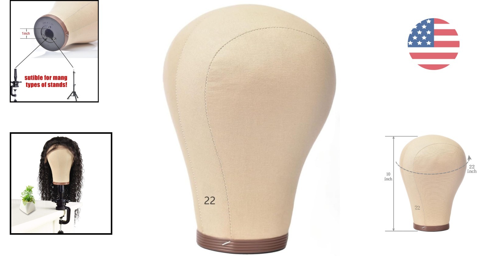 22-inch Cork Canvas Styling Head for Professional Wig Display & Creation