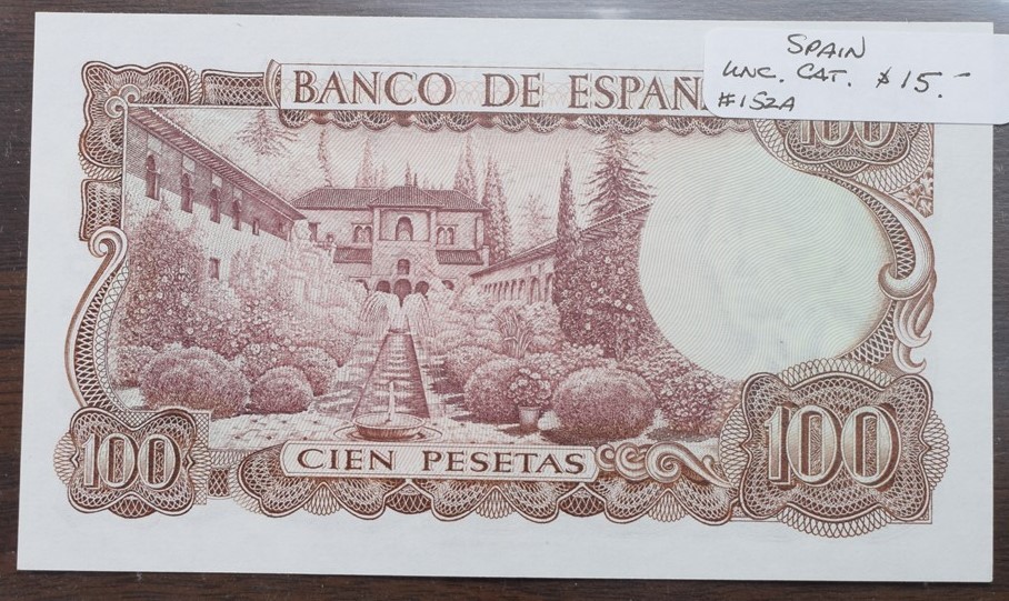 Spain $100 Cien Pesetas Note - UNC - CAT $15