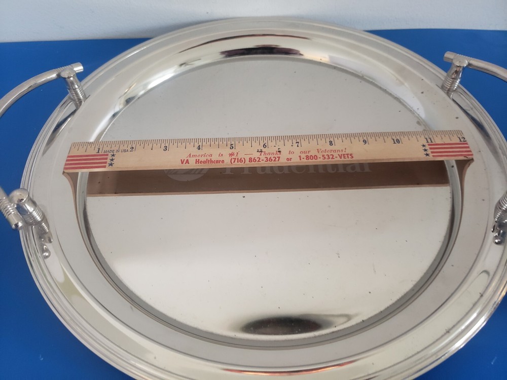 Large Elegance Serving Platter Prudential Rock Logo Silver Steel Barware?