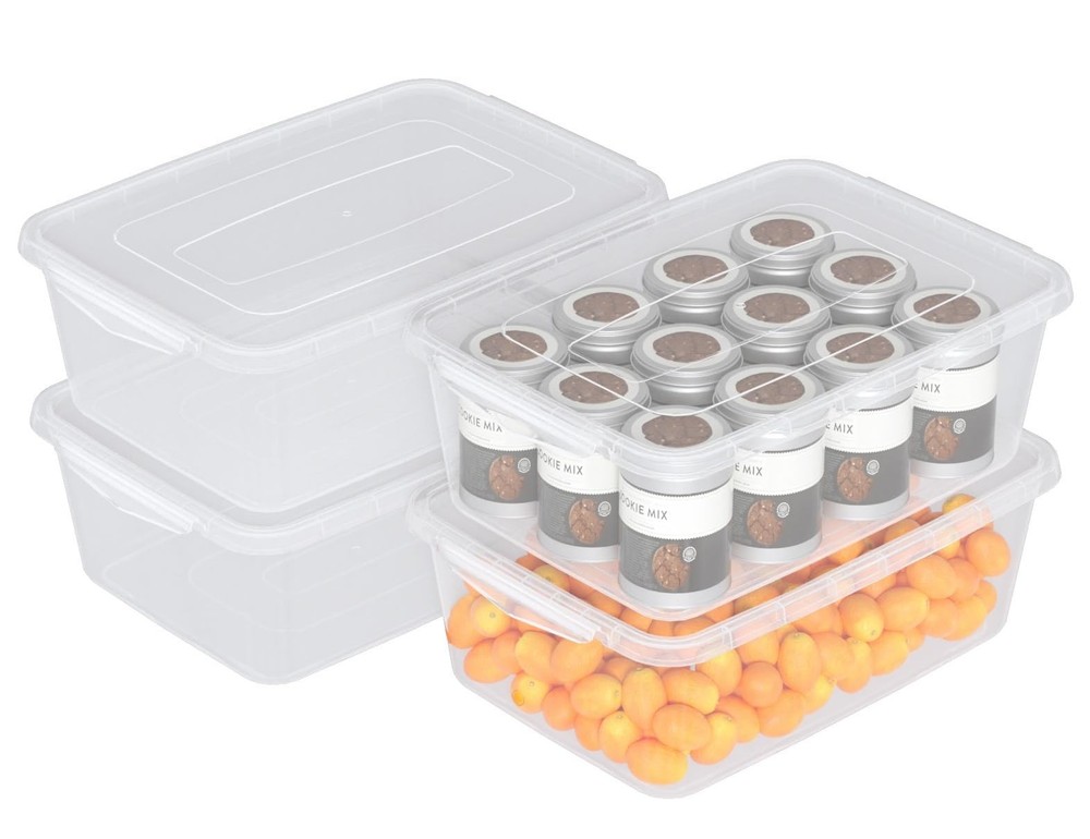 Clear Plastic Stackable Storage Bin Buckle Up Containers Lids 6.5 Quart 4 PCS