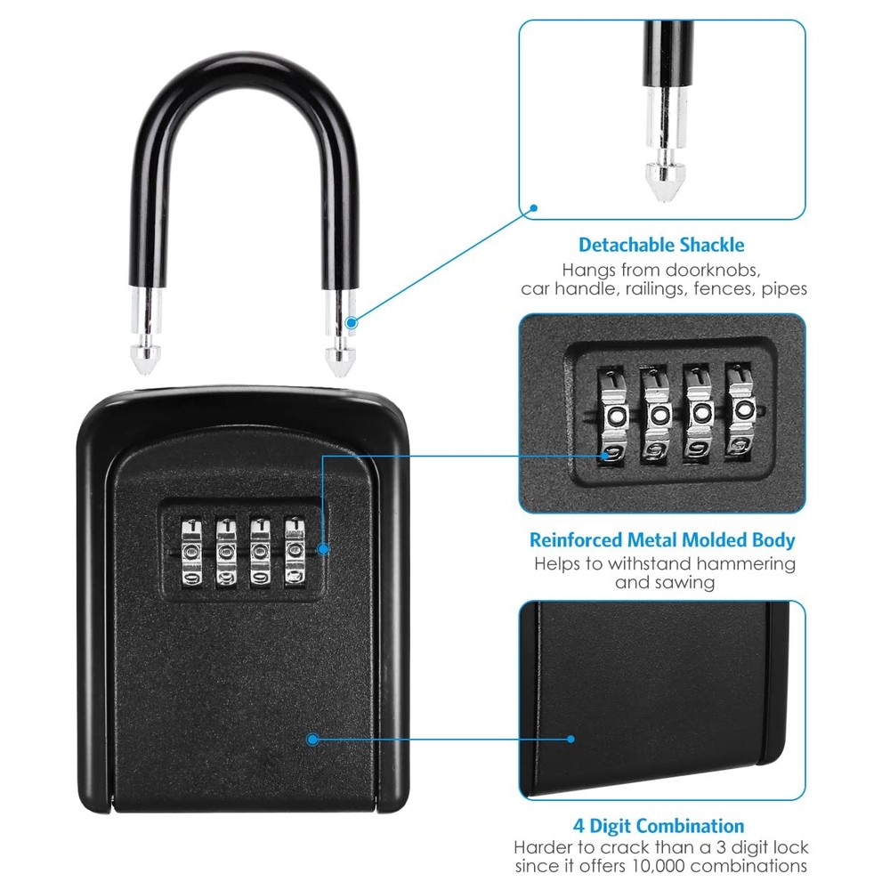 Key Lock Box, (NEW VERSION) Wall Mounted Safe 1 Pack, Black