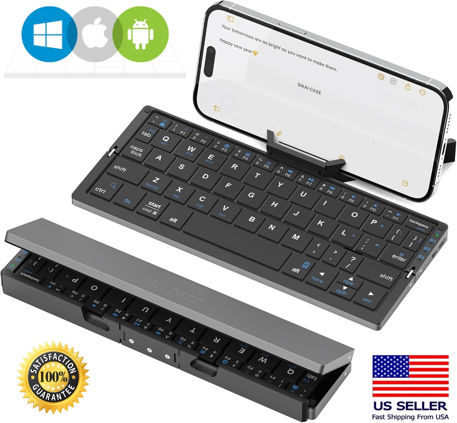 Mini Foldable Aluminum Bluetooth Keyboard for iPad Air Pro iPhone Android Phone