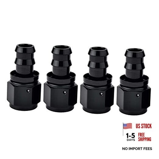 Push Lock Hose Fitting End Black 4PCS 6AN Straight