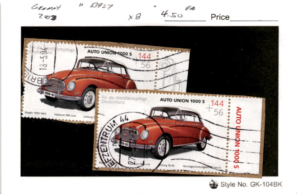 Germany, Postage Stamp, #B927 (2 Ea) Used, 2003 Automobile (AS)