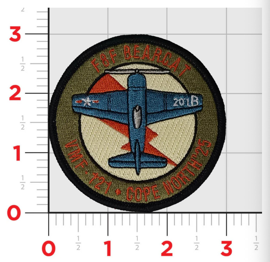 MARINE CORPS VMF-121 F8F BEARCAT SHOULDER EMBROIDERED PATCH WITH HOOK & LOOP