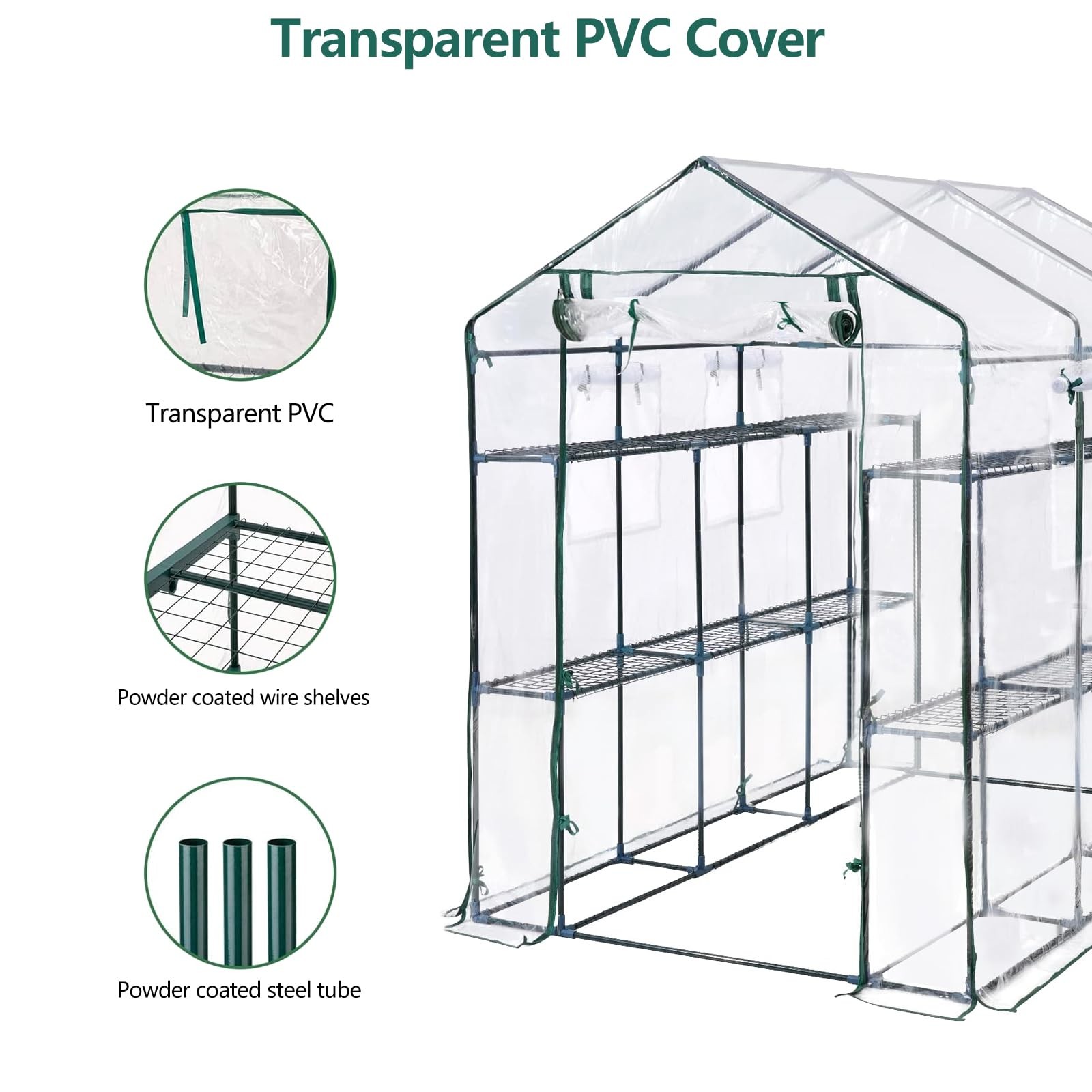Large 56x85x76" Portable Greenhouse with 8 Shelves, PE Cover Outdoor Garden Use