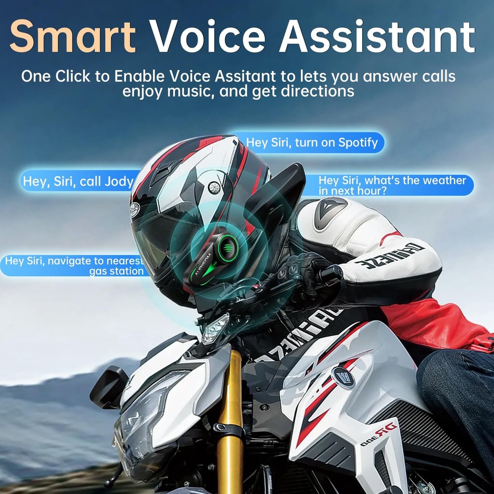 AURISOM Motorcycle Helmet Bluetooth Headset Noice Cancellation, Medium, Black