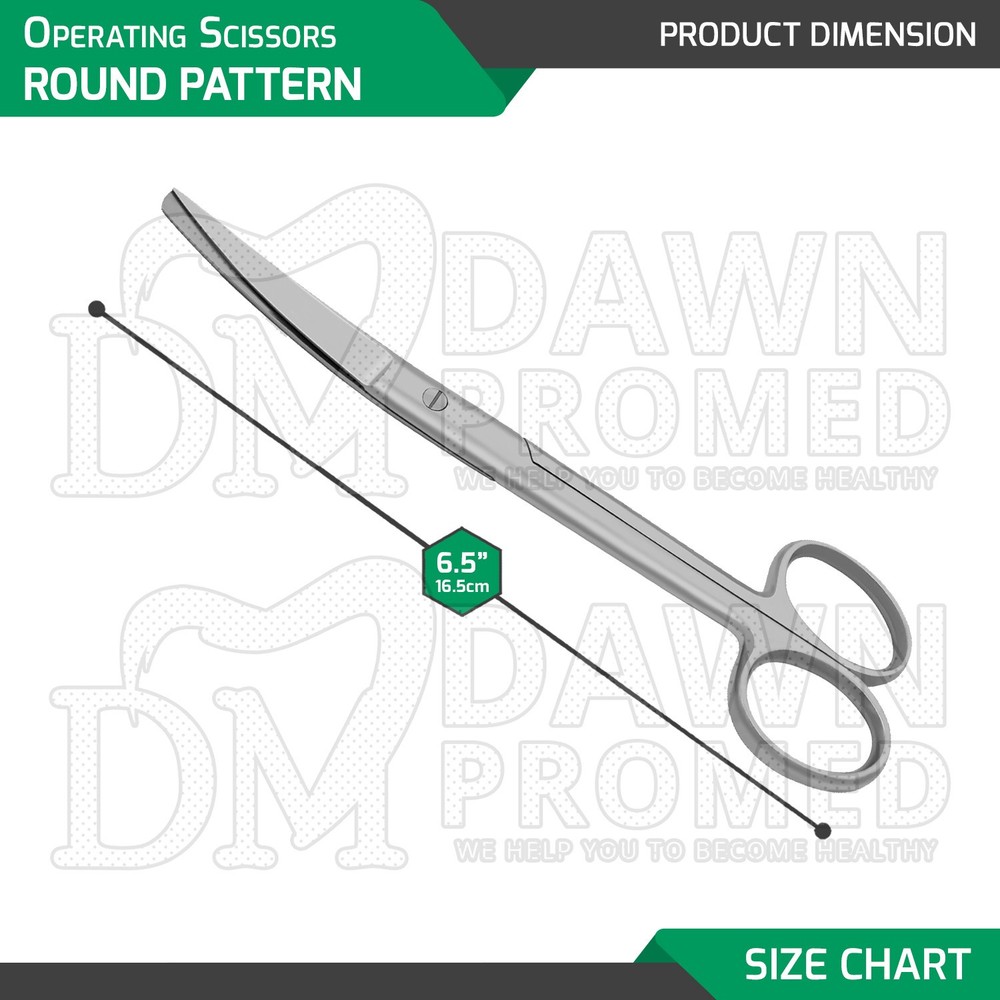 Operating Scissors 6.5" Curved Sharp Blunt Round Pattern Surgical Instruments